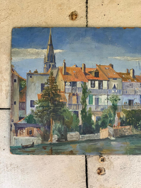 Stunning French Town Oil Painting on Board