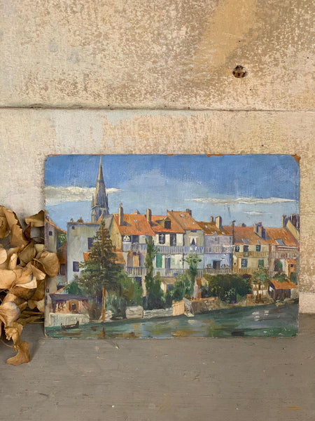 Stunning French Town Oil Painting on Board