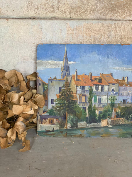 Stunning French Town Oil Painting on Board