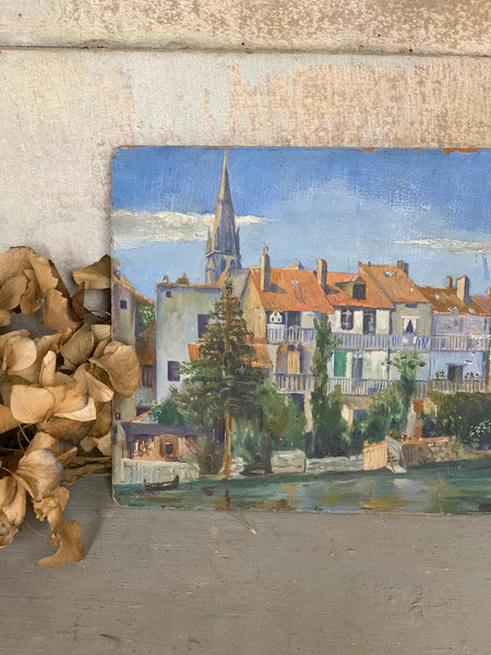 Stunning French Town Oil Painting on Board