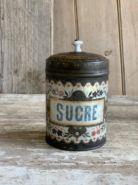 Antique French Sugar Sucre Metal Canister