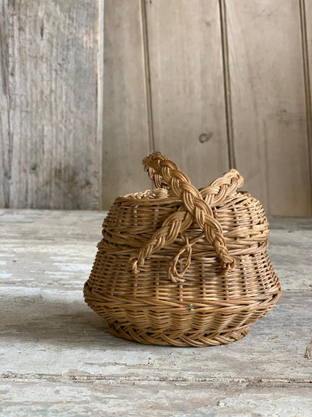 Tiny Vintage Wicker Basket with Handles
