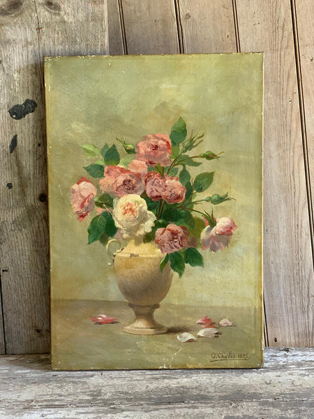 Glorious French Floral Oil Painting on Canvas (1895)