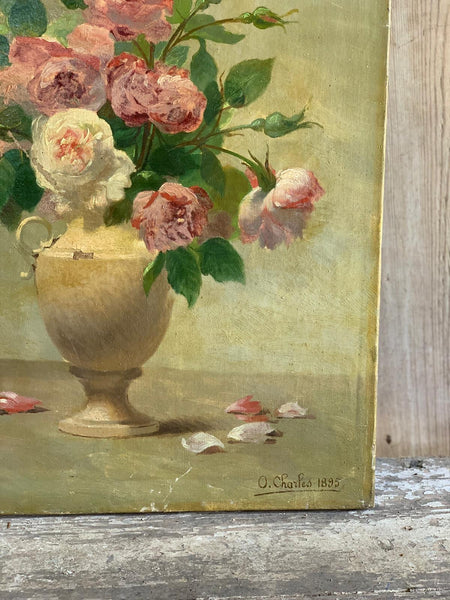 Glorious French Floral Oil Painting on Canvas (1895)