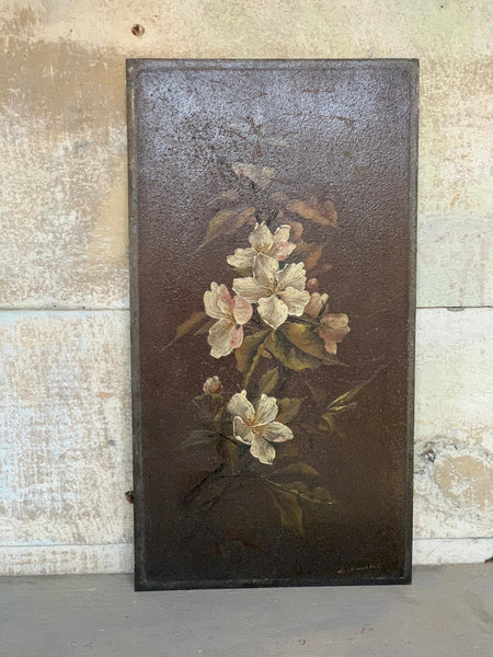 French Vintage Floral Oil on Metal