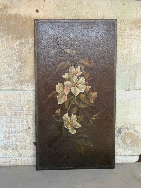 French Vintage Floral Oil on Metal