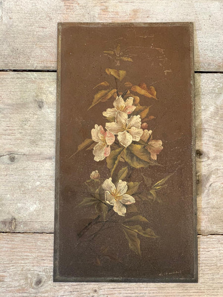 French Vintage Floral Oil on Metal
