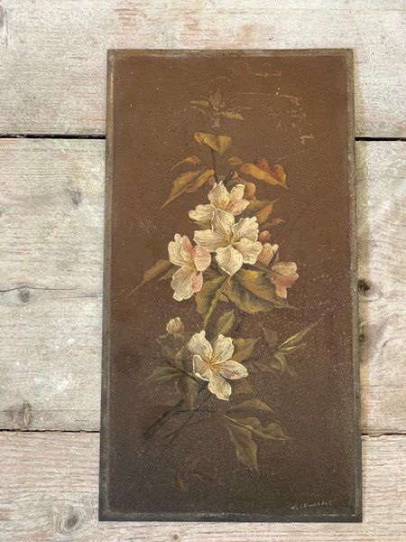 French Vintage Floral Oil on Metal