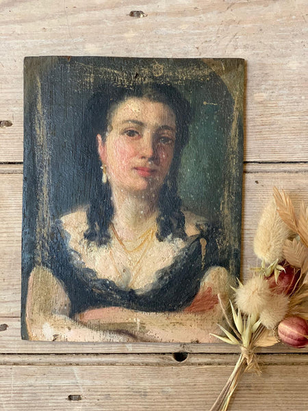 French Lady Oil Portrait on Board