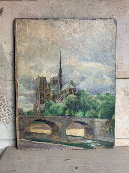 French Church Oil Painting on Board