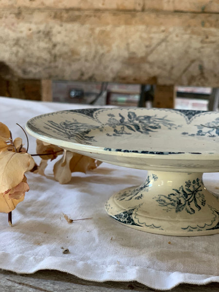 Gorgeous Blue Floral Transferware Cake Stand