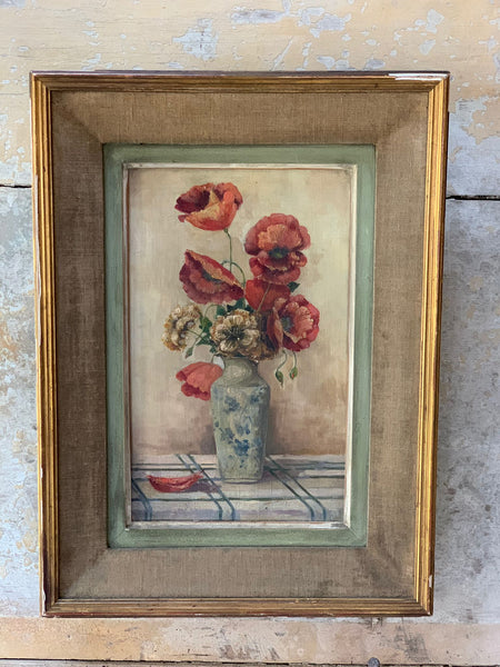 Beautiful Framed French Floral Poppy Oil