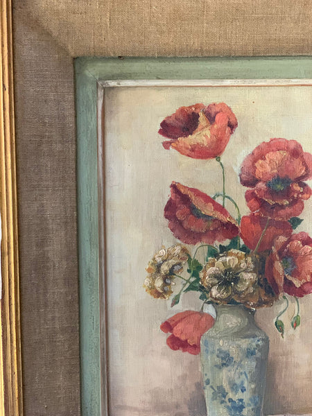 Beautiful Framed French Floral Poppy Oil