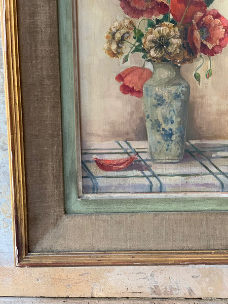 Beautiful Framed French Floral Poppy Oil