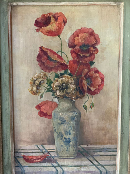 Beautiful Framed French Floral Poppy Oil