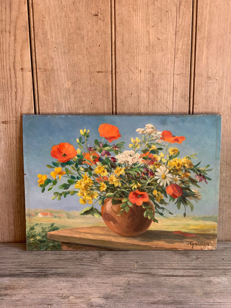 French Vintage Floral Oil on Board