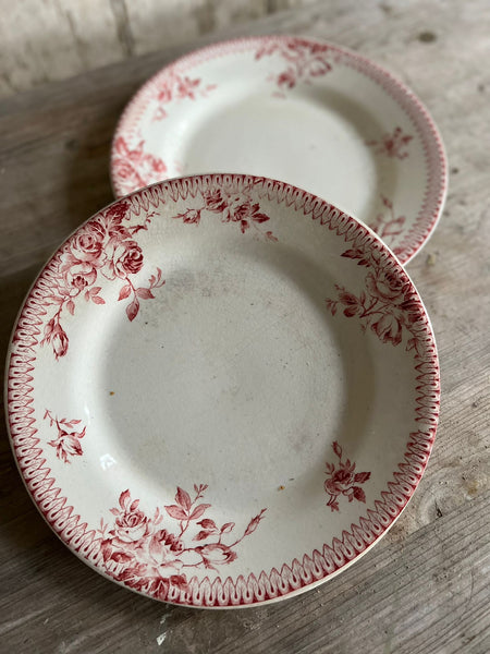 Terre De Fer Stunning Crazed Red Floral Plates