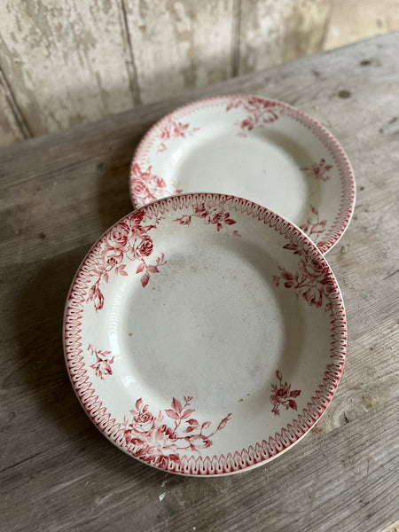 Terre De Fer Stunning Crazed Red Floral Plates