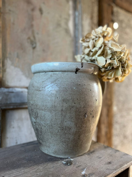 French Vintage Tall Handled Stoneware Pot