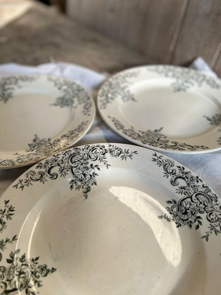 Antique French Terre De Fer Transferware Plates