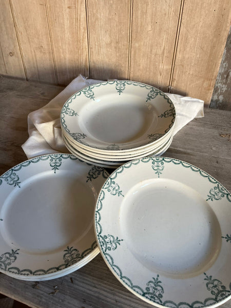 French Vintage Green and White Dishes and Plates