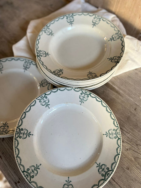 French Vintage Green and White Dishes and Plates