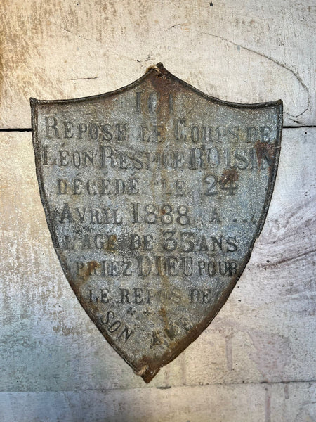 French Antique Memorial Plaque