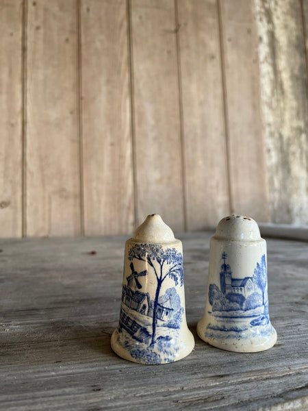 Stunning French Vintage Transferware Salt and Pepper Shakers