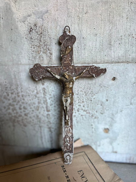 Gorgeous Vintage Wooden Plaster Crucifix