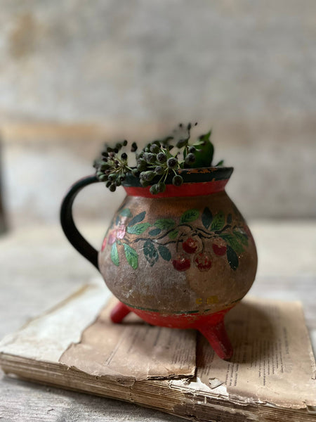 French Floral Painted Stoneware Pot