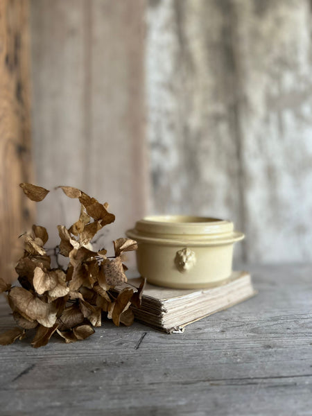 Vintage French Lion Pot Candle in Green Tomato Leaf