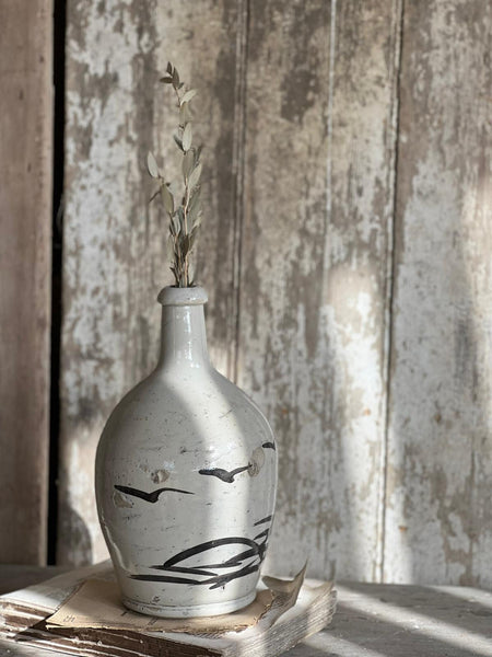 Antique Vintage Japanese Sake Bottle (Bird Design)