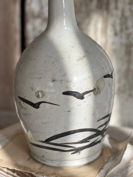 Antique Vintage Japanese Sake Bottle (Bird Design)