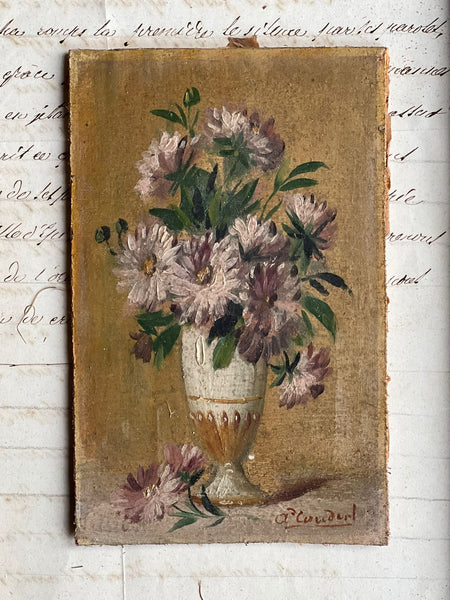 French Vintage Floral Oil on Board