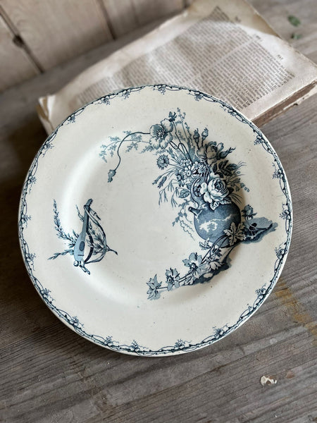 French Vintage Luneville Champetre Floral Dish