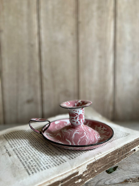 Vintage Enamel Pink Candlestick Holder