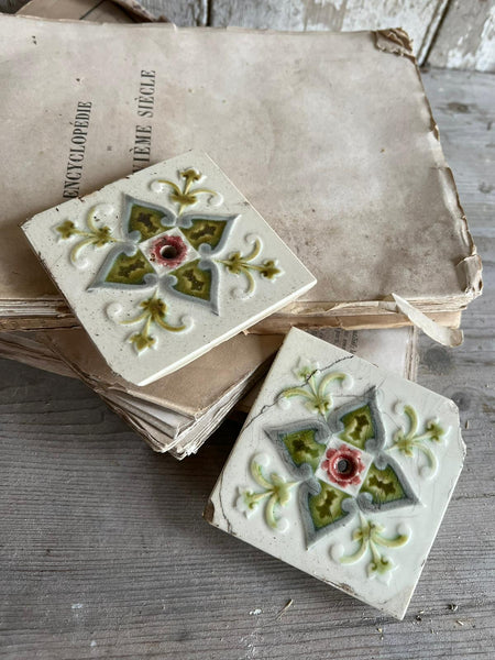 Rustic French Vintage Green & White tiles