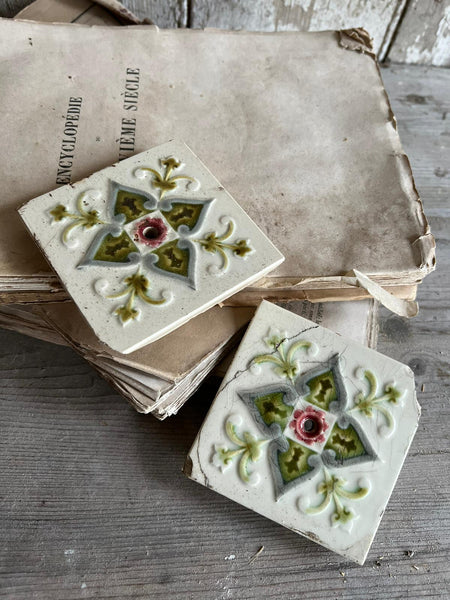 Rustic French Vintage Green & White tiles