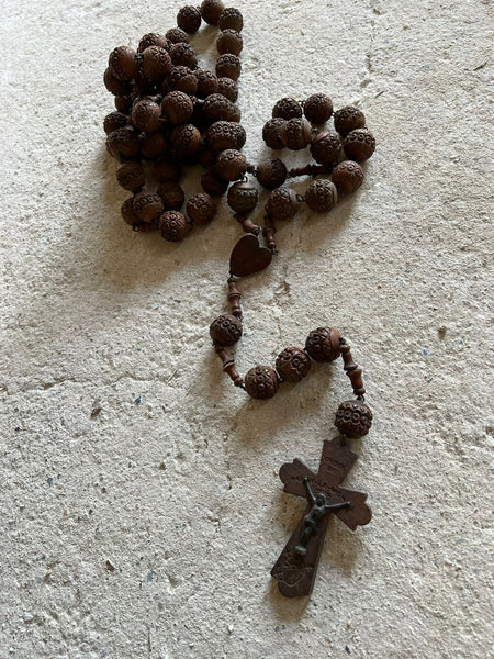 French Vintage Dark Brown Rosary Beads