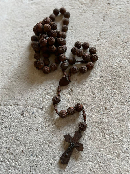 French Vintage Dark Brown Rosary Beads