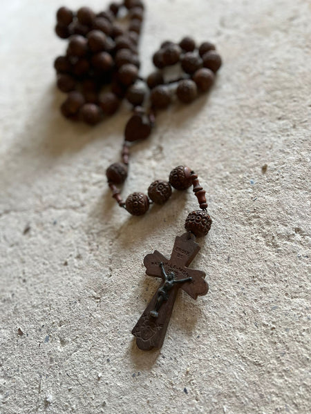 French Vintage Dark Brown Rosary Beads