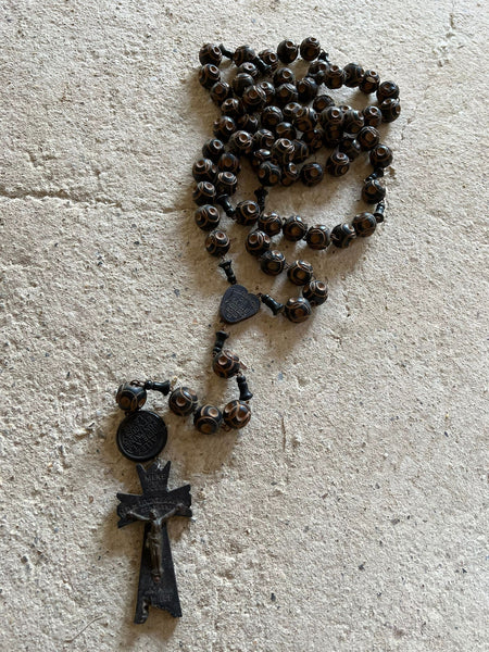 French Vintage Dark Brown Rosary Beads