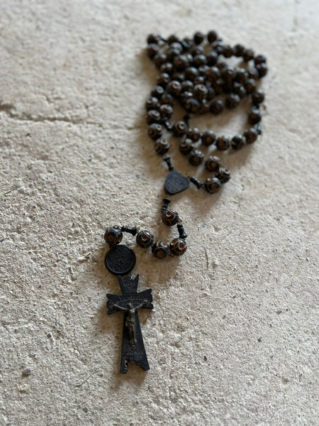 French Vintage Dark Brown Rosary Beads