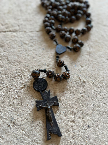 French Vintage Dark Brown Rosary Beads