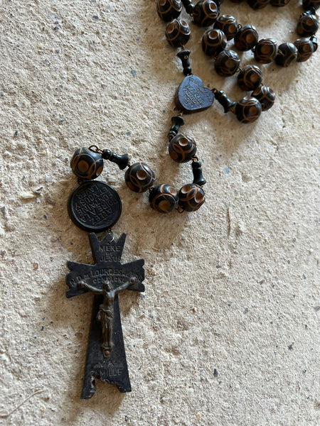 French Vintage Dark Brown Rosary Beads