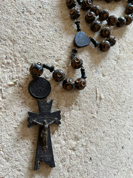 French Vintage Dark Brown Rosary Beads