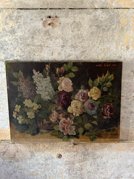 French Floral Oil on Canvas