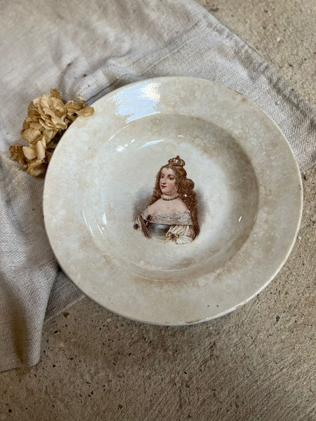 Heavily Crazed Portrait French Vintage Dish