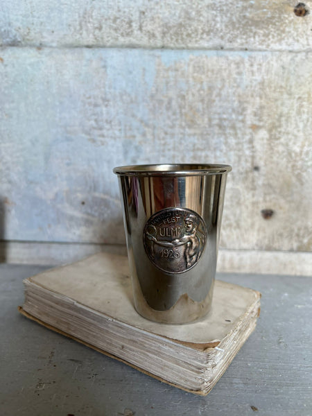 French Metal Cup Candle from 1925 in Rhubarb and White Lilac