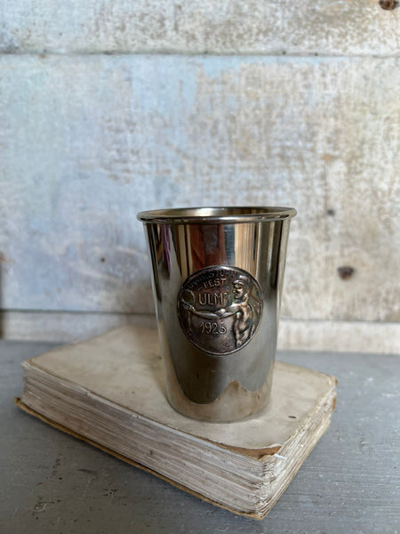 French Metal Cup Candle from 1925 in Rhubarb and White Lilac